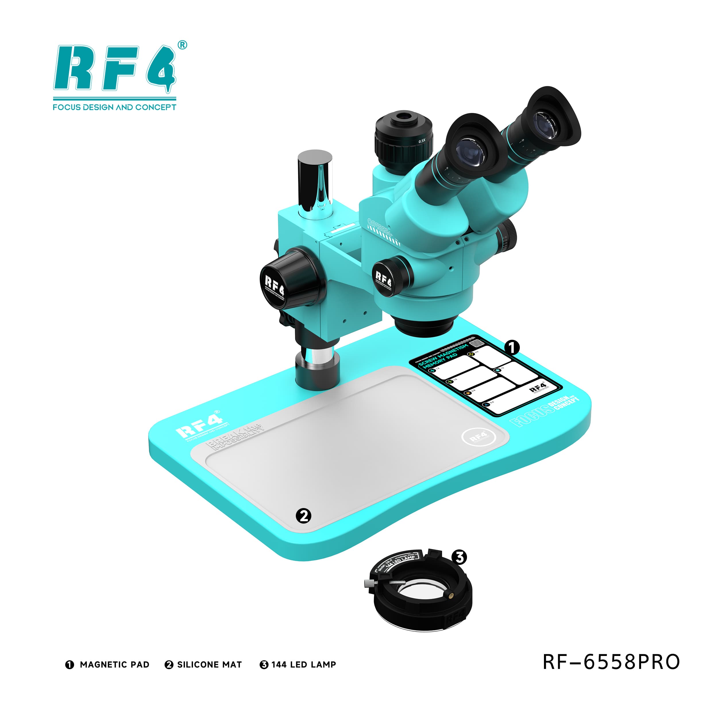 Microscópio Trinocular RF4 RF-6558PRO — detalhe