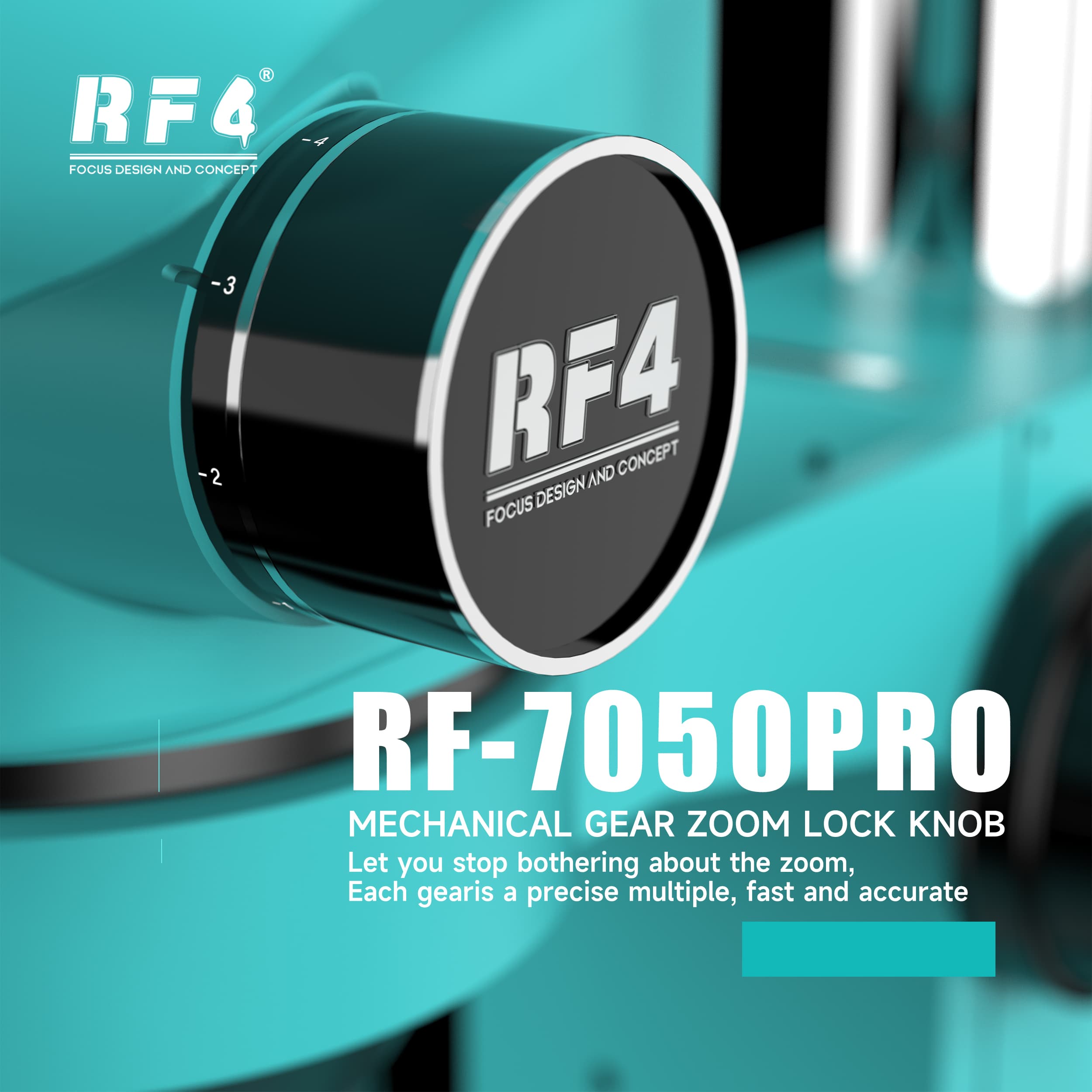 RF-7050PRO — zoom de engrenagem mecânica com trava