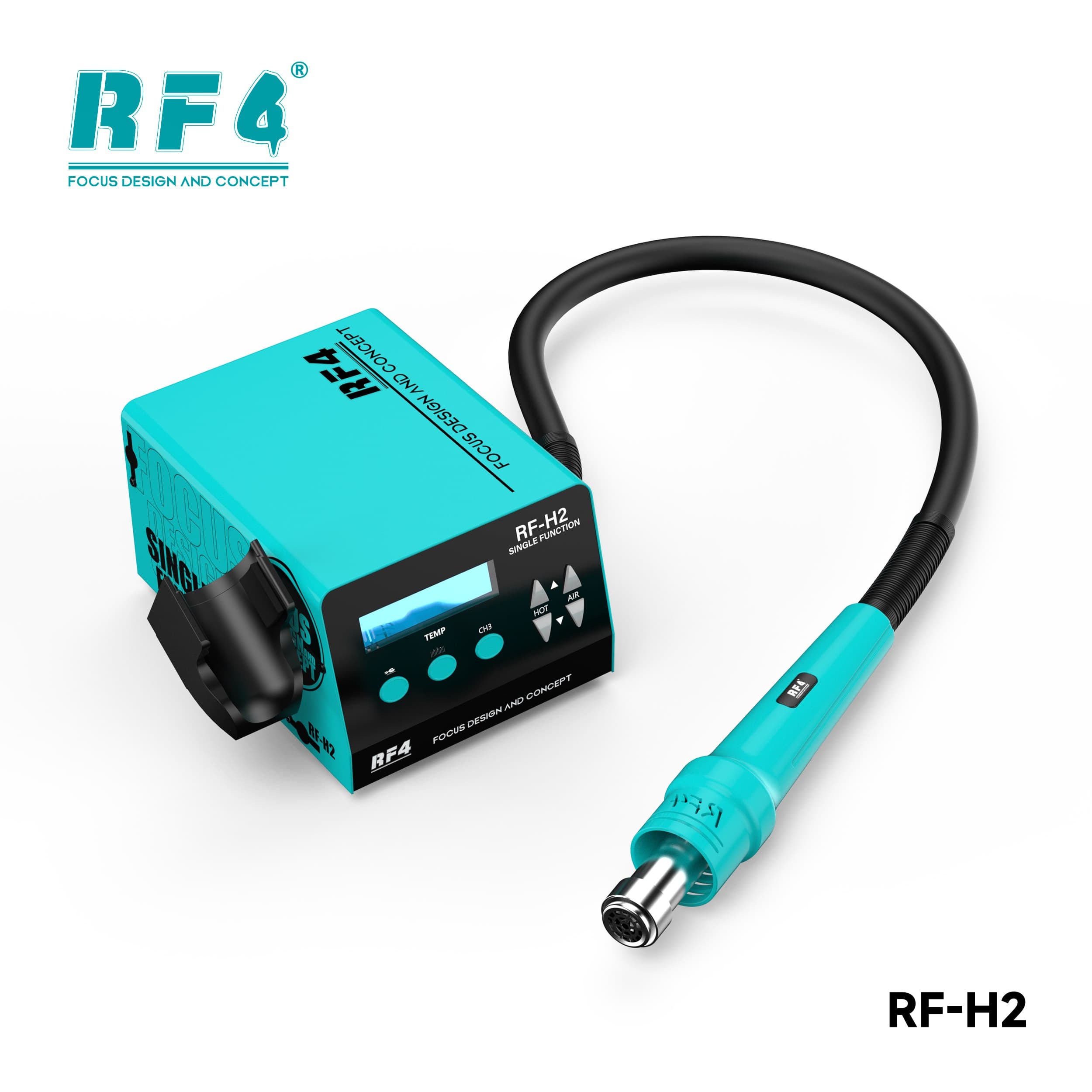Estação de Ar Quente RF4 RF-H2 — vista em ângulo da estação com soprador de turbina