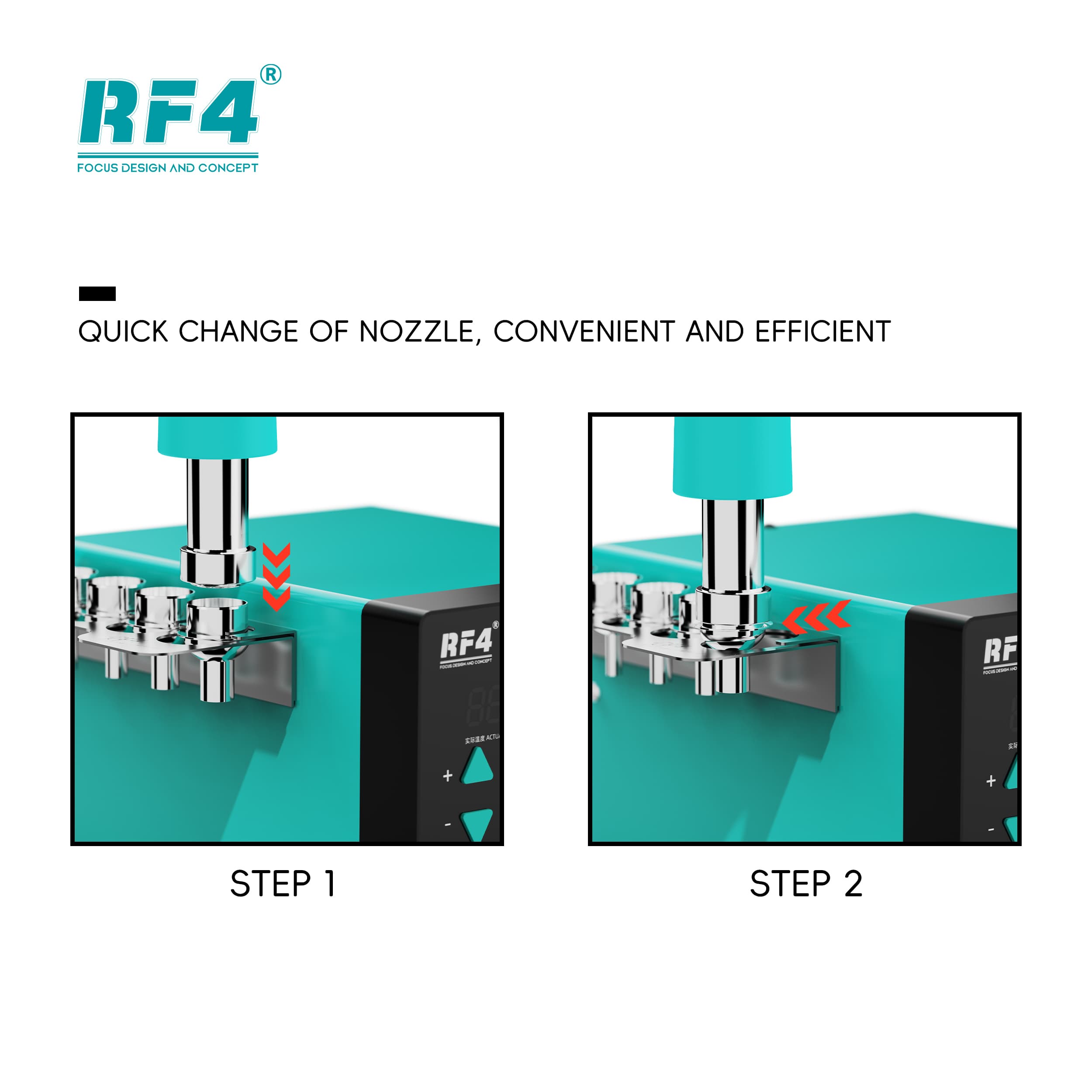 RF4 RF-H3 — troca rápida de bocal em 2 passos
