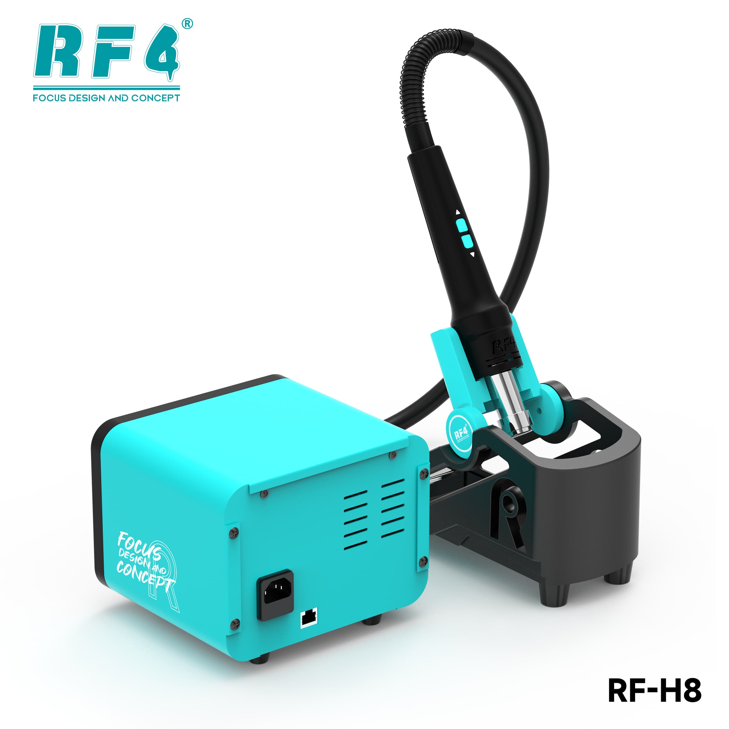 RF4 RF-H8 — vista traseira com ventilação e entrada AC