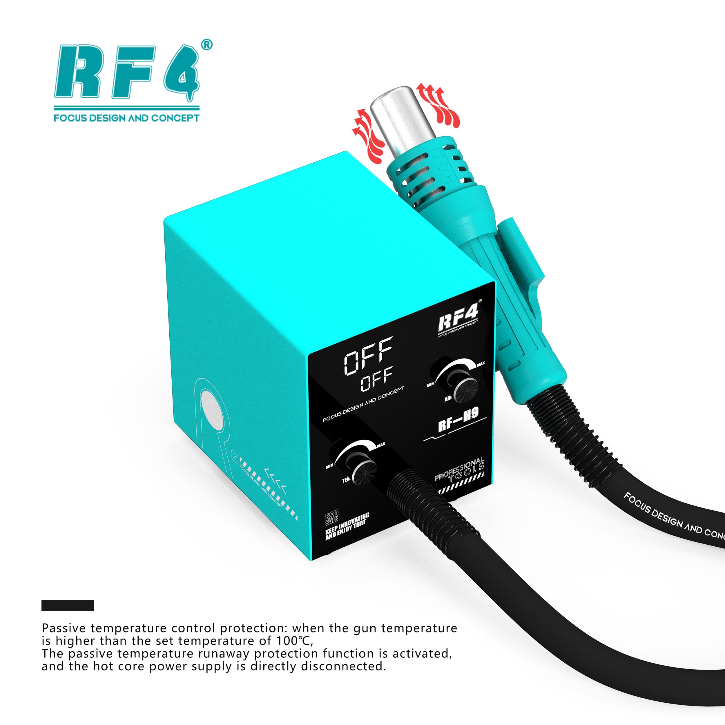 RF4 RF-H9 — proteção passiva contra fuga térmica: corta a energia se exceder o ajuste