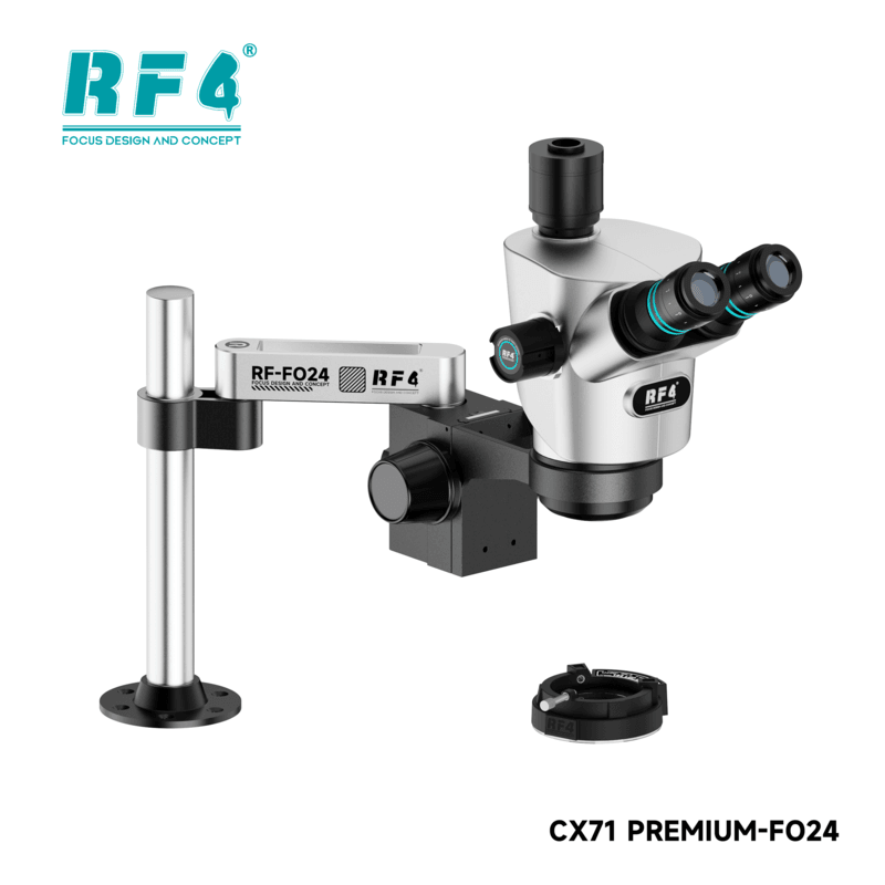 Microscópio Binocular RF4 CX71 Premium-FO24 com suporte de braço articulado e anel de LED